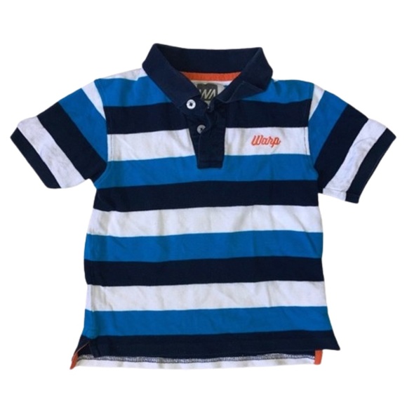 WARP kids Polo Style t shirt Short Sleeved Collared Striped Embroidered - Picture 1 of 5